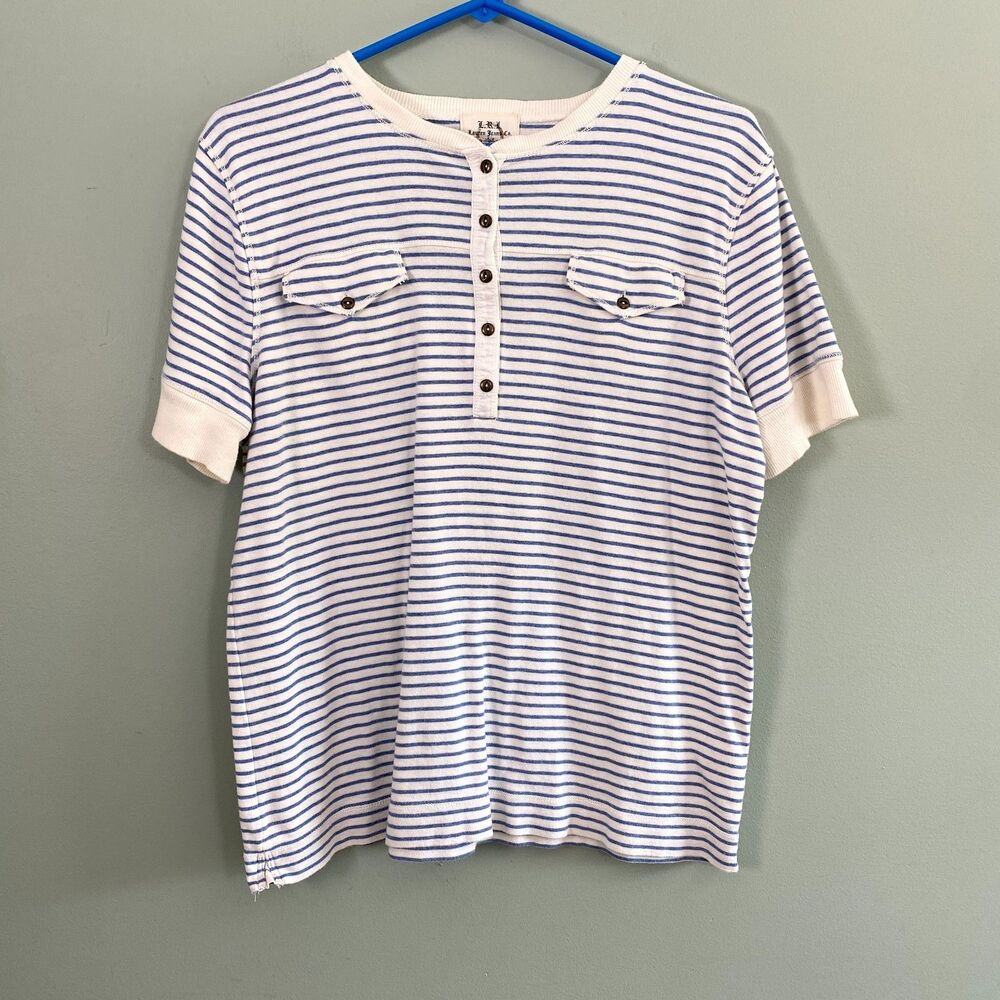 Lauren Ralph Lauren Polo Shirt Womens XL Blue White Striped Cotton Classic